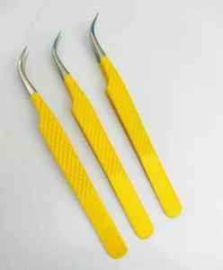 Pince à épiler professionnelle en acier inoxydable pour extensions de cils, type L, pointe en fibre volumineuse, outil de précision, étiquette privée, logo personnalisé, papier - Product Image 5