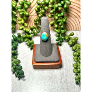 Navajo-Made Fine Jewelry Kingman Turquoise & Sterling <b>Silver</b> <b>Statement</b> <b>Ring</b> Size 6.75 for Everyday Wear - Product Image 1