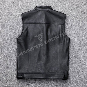 Noir Biker moto hommes gilet en cuir véritable avant poitrine et poches latérales fermeture à glissière et boutons fermeture à l'intérieur doublure en Satin - Product Image 5
