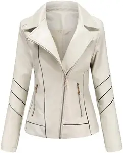 최신 패션 정품 가죽 여성 모터 사이클 바이커 폭격기 재킷 여성 반 소매 숙녀 가짜 트렌치 코트 재킷 코르셋