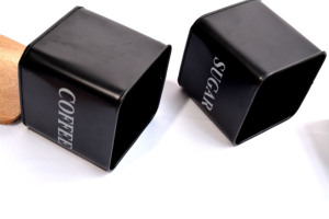 Modern Set of 3 Black Metal Wood Airtight Food Storage Containers with Lids Coffee <b>Tea</b> Sugar <b>Canister</b> Kitchen Storage Box - Product Image 4