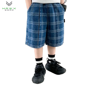 Summer Retro Casual Kids Denim <b>Shorts</b> Boys and <b>Girls</b> Plaid Hot Pants with Elastic Waist Knee Length - Product Image 1