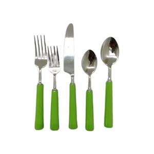 Juego de Cubiertos Básico con Mango Verde, Acabado Espejo Plateado, Vajilla Premium para el Hogar, para Comer a Diario y Servir Comidas, de la India - Product Image 1