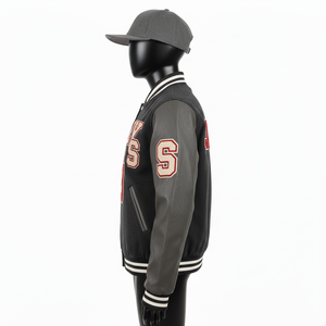 Chaqueta Universitaria Premium para Mujer, Cuerpo de Lana Melton GSM, Mangas de Cuero, Estilo Panel, Logotipo Bordado Personalizado, Chaquetas Universitarias para Mujer - Product Image 3