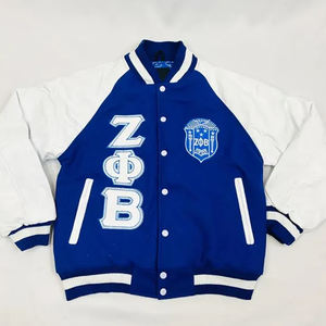 <b>Blue</b> Varsity Bomber Jacket Zeta Phi Beta with <b>White</b> <b>Stripes</b> Sorority Style Outerwear for Stylish Greek Life Apparel <b>and</b> Warmth - Product Image 4