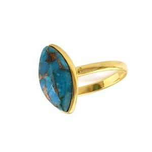 Azul cobre turquesa piedra preciosa Marquesa forma mujer hermoso anillo orgánico Natural sólido esterlina 14K oro relleno joyería fina - Product Image 3