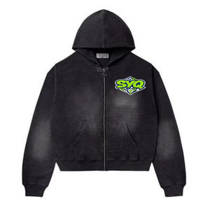 เสื้อฮู้ดมีซิปแบบวินเทจผ้าวาฟเฟิลซักกรดผ้าฝ้ายน้ำหนักมากงานตามสั่ง - Product Image 4