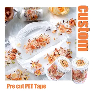 Benutzer definierte hochwertige matte vor geschnittene PET-Band Blumen aufkleber Rollen für Journal ing Scrap book - Product Image 1