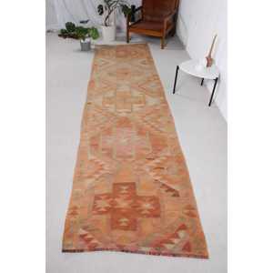 พรมวินเทจขนาด 3x10.9 ฟุต สีส้มสไตล์ตุรกี พรมลายตะวันตกเฉียงใต้ - Product Image 1