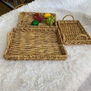 ถาดเสิร์ฟทรงสี่เหลี่ยมขนาดใหญ่ถาดใส่กาแฟผักตบชวาเป็นมิตรกับสิ่งแวดล้อมถาดตกแต่งบ้านสไตล์โบราณ - Product Image 1