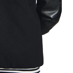 Chaqueta Universitaria con Logotipo Personalizado del Fabricante OEM, Chaqueta Lisa Negra de Cuero Premium de Alta Calidad, Mangas de Cuero Cálidas, Talla Grande para Hombre - Product Image 6