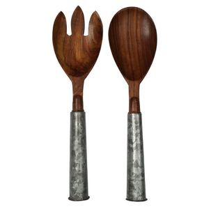 Serveur à salade en bois fait main avec finition naturelle et poignée en émail pour la décoration de table de mariage - Product Image 6