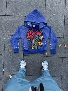 Sweat à capuche pour homme personnalisé du fabricant de haute qualité 400gsm Vintage Acid Wash Sun Faded Zipper Boxy Fit avec strass pour l'automne - Product Image 3