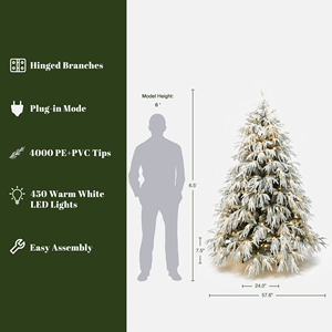 Árbol de Navidad de Lujo Preiluminado con Luces LED de 6.5 Pies, Ramas Nevadas Blancas, Árbol de Navidad con Copos de <span class=keywords><strong>Nieve</strong></span> de PE y PVC para Decoración Navideña - Product Image 4