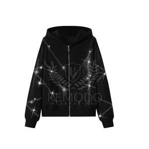 Ensemble de survêtement long en deux pièces pour femmes, en tissu uni avec strass, design élégant et confortable pour l'hiver - Product Image 2