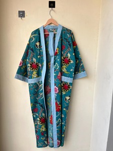 Robe kimono en coton, imprimé floral bohème, vêtement de nuit d'été, robe en coton pur, col en V, longueur genou, robe de demoiselle d'honneur écologique, kimono - Product Image 5
