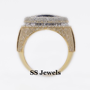 14K Gold Plated Men's <b>Moissanite</b> Diamond <b>Ring</b> Iced VVS 925 Silver Bustdown Channel Setting Hip Hop Style <b>Moissanite</b> <b>Ring</b> - Product Image 4