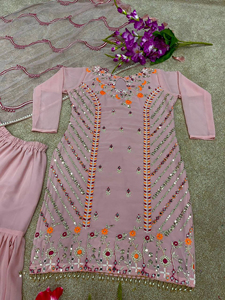 Premium indio pakistaní diseñador moderno étnico Georgette tela dibujado a mano fiestas vestido-adultos Sharara traje Palazzo para mujeres - Product Image 5