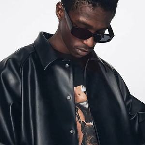 Logotipo bordado personalizado de cuero de béisbol Bombers Letterman College chaqueta de cuero de los hombres de alta calidad - Product Image 4