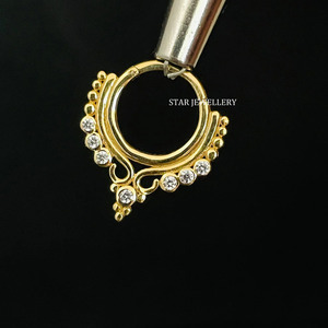 14K Solid <b>Gold</b> Bezel Set Diamond Daith Clicker Fine Jewelry. - Product Image 5