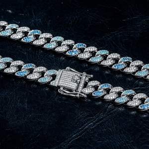 Cadena Cubana de Oro Blanco Sólido de 14K con Diamantes Cultivados en Laboratorio, Corte Brillante Redondo, Estilo Hip Hop, Accesorio de Lujo para Hombre - Product Image 3