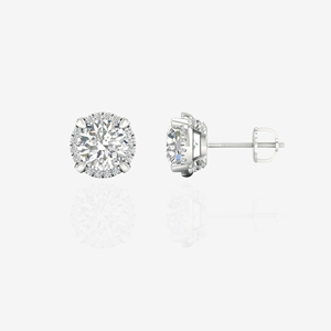 Boucles d'oreilles en or 14 carats avec halo de diamants de laboratoire taille ronde - Product Image 4