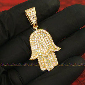 Colgante de Hamsa de Plata de Ley 925 personalizado totalmente tachonado con diamantes cultivados en laboratorio de corte brillante diseño religioso elegante - Product Image 4