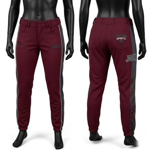 Pantalon de baseball pour femmes, tissu polyester et élasthanne de qualité supérieure 240 GSM, bleu marine, coupe ajustée, bandes latérales, logo brodé personnalisé - Product Image 5