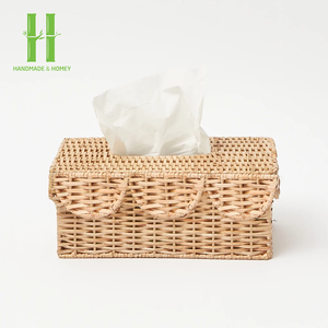 Caja de pañuelos de mimbre cuadrada moderna hecha a mano Natural, soporte de pañuelos de mimbre tejido a mano, Metal, hogar, boda, venta al por mayor disponible - Product Image 1