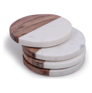 Nouveaux sous-verres en bois de marbre Excellente qualité Rond Personnalisé Sous-verre en bois de marbre et d'acacia gravé en gros - Product Image 1