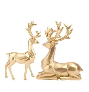 รูปปั้นสัตว์กวางเรนเดียร์ในร่มขนาดใหญ่ทำด้วยมืองานตกแต่งสีทอง - Product Image 1