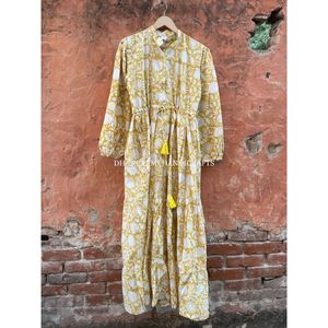 Túnica de algodón estampada indio para mujer, ropa de playa Bohemia, Vestido largo de diseñador de verano, vestido envolvente de regalo para mujer - Product Image 2