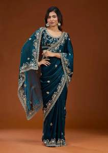 Premium Quality Adult Collection Friendly Chiffon with Sequins Embroidery Work <b>Saree</b> <b>Woman</b> New Fashion in India in Stock - Product Image 4