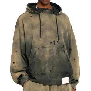 Sudadera con capucha de invierno estilo hip hop para hombre, lisa, teñida, 100% algodón, forro polar transpirable, con cremallera de un cuarto - Precio mayorista económico - Product Image 1