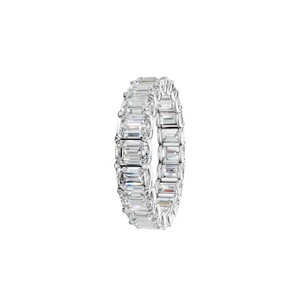 Bague d'éternité complète en pierre de Moissanite taillée en émeraude E-F/VVS-VS de 3.20 carats fabriquée en argent sterling 925 pour unisexe - Product Image 2