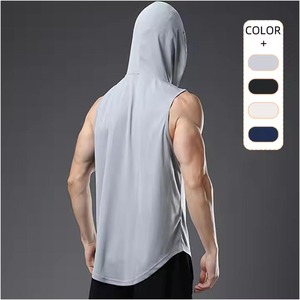 Débardeur à capuche de fitness d'hiver pour hommes respirant séchage rapide numérique polaire sport musculation porter tissé poche de tissage - Product Image 3
