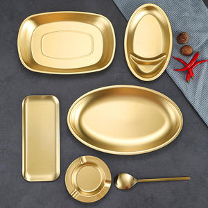 Juego de platos y cuencos de acero inoxidable dorado, bandeja de servir multiusos de metal y cubiertos para el hogar, cocina, restaurante y fiestas - Product Image 6