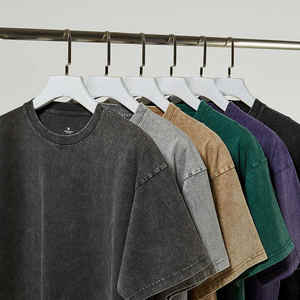 Camiseta de Verano de Alta Calidad, Unisex, Cuello Redondo Amplio, Manga Corta, Corte Regular, para Hombre, 250 g/m², Tejido Dobby, Color Sólido, Estilo Vintage, Lavado Ácido - Product Image 2