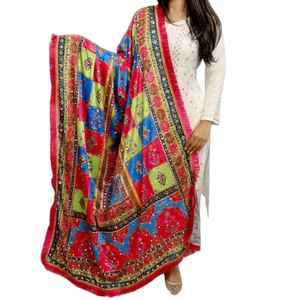 ผ้าคลุมไหล่ผ้าไหมผ้าไหม Dupatta ดีไซน์เนอร์ผ้าคลุมไหล่ยาวทำจากกระจกหนาพร้อมลวดลายอินเดียที่ประณีต100% - Product Image 1