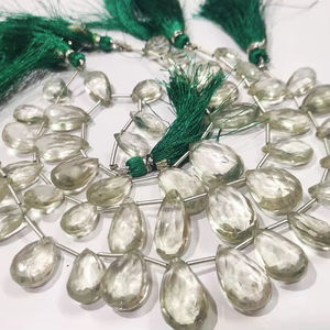 High Quality EMINENT JEWEL Natural Green Amethyst Pear <b>Shape</b> Faceted 8x12mm 13x21mm Briolette Graduated Beads Strand 8 Inches - Product Image 1