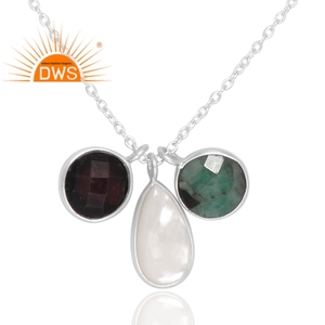 Hot Selling 925 <b>Sterling</b> <b>Silver</b> Natural Multi Gemstone Pendant <b>Necklace</b> Custom Jewelry For Women Gift For Her - Product Image 2