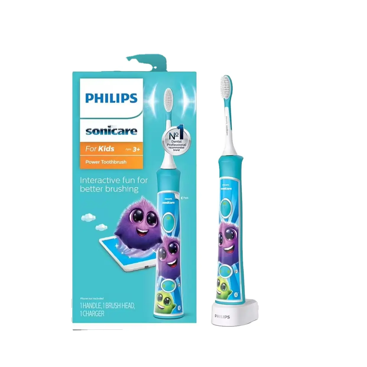 Philips Sonicare pour enfants 3 + Brosse à dents électrique rechargeable connectée Bluetooth, interactive pour un meilleur brossage