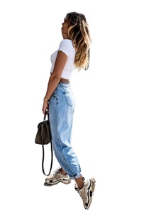 กางเกงยีนส์ทรงตรงสำหรับผู้หญิงกางเกงยีนส์ขาตรงมีรูและพู่แบบปกติเซ็กซี่สีตามสั่ง - Product Image 4