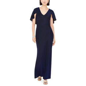 Vestido de Gala Largo hasta el Suelo con Capa de Satén para Mujer, Marca Jessica Howard, Color Gris Carbón, Talla 16, Cintura Natural, para Fiestas Nocturnas - Product Image 1