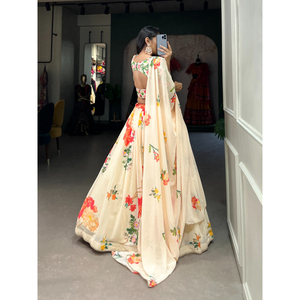 Ensemble floral Georgette Lehenga Choli Ensemble indien Bollywood semi-cousu pour l'été et l'hiver FashionHarbour Fournisseur à bas prix - Product Image 1