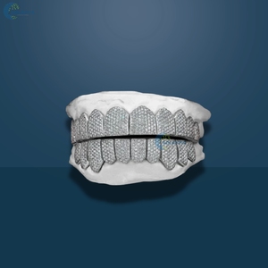 Moissanite personnalisée Grillz 10 dents supérieures et 10 dents inférieures Grillz en or blanc massif 10K Full Iced Out Grillz pour hommes - Product Image 5