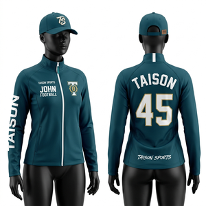 Chaqueta de Entrenamiento de Fútbol Americano para Mujer, 340 GSM, Poliéster y Spandex, Felpa, Azul Marino, Paneles Blancos y Dorados, Logotipo Personalizado - Product Image 2