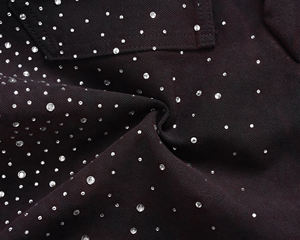 กางเกงยีนส์ขาสั้นทรงหลวมสำหรับผู้ชายกางเกงลำลองผ้าแคนวาสสีดำประดับพลอยเทียมทรงสูงติดเพชร - Product Image 6