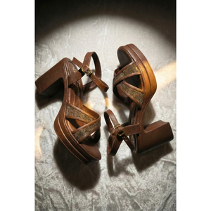 Sandalias de Tacón con Cristales Mocha 700 BR Diseño de Bloques - Product Image 4