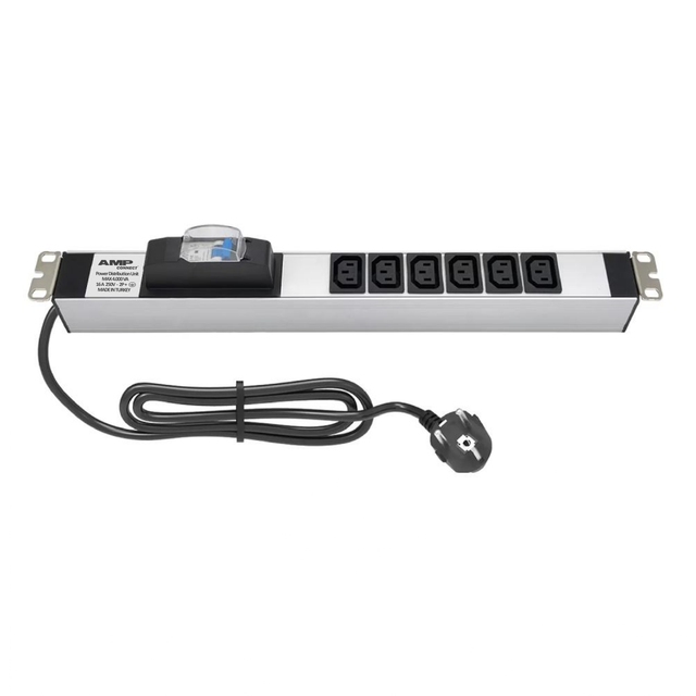 19 Inch 1U 6 Way IEC C13 Socket Rack Mount PDU Aluminum Power Distribution Unit 16A 250V AC